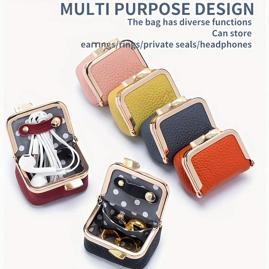 New Design PU Mini Coin Purse, Solid Color Kiss Lock Jewelry Bag Ring Bag  Earphone Bag Casual Style Women's Small Storage Bag