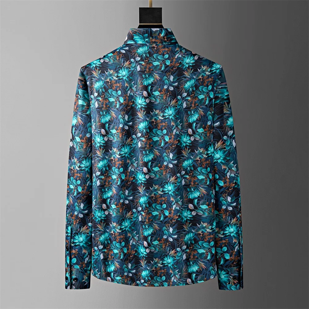 2024 Spring Flower Shirts Men Slim Fit Long Sleeved Casusl Shirts High-quality Business Shirt Social Party Tuxedo Blouse M-5XL