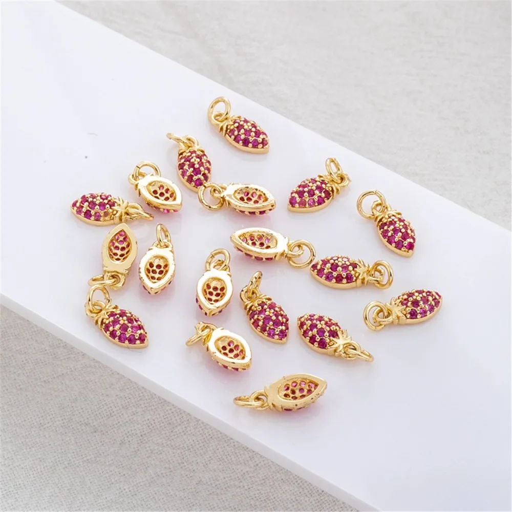 14K Gold Inlaid Zircon Color Zircon Cute Strawberry Pendant, Beautiful Small Fresh, DIY Jewelry Accessories, 5*10mm