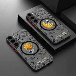 Cartoon Astronaut For Magsafe Phone Case For Samsung Galaxy S26 S25 S23 S22 S24 Ultra S24 S23 FE Matte Acrylic Iron Ring Cover