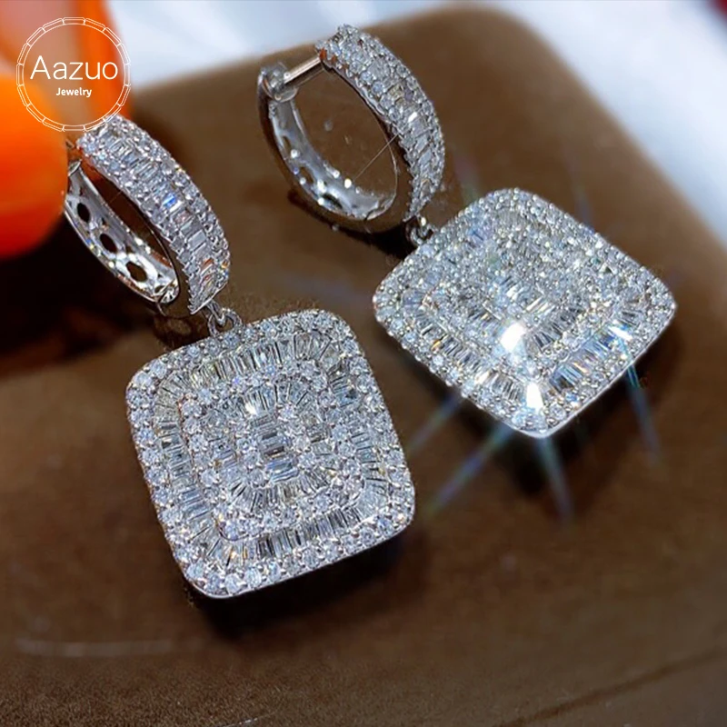 Aazuo Fine Jewelry 18K Solid White Gold Real Diamonds 1.3ct Luxury Big Square Hoop Earrings Gifted For Women Wedding Party