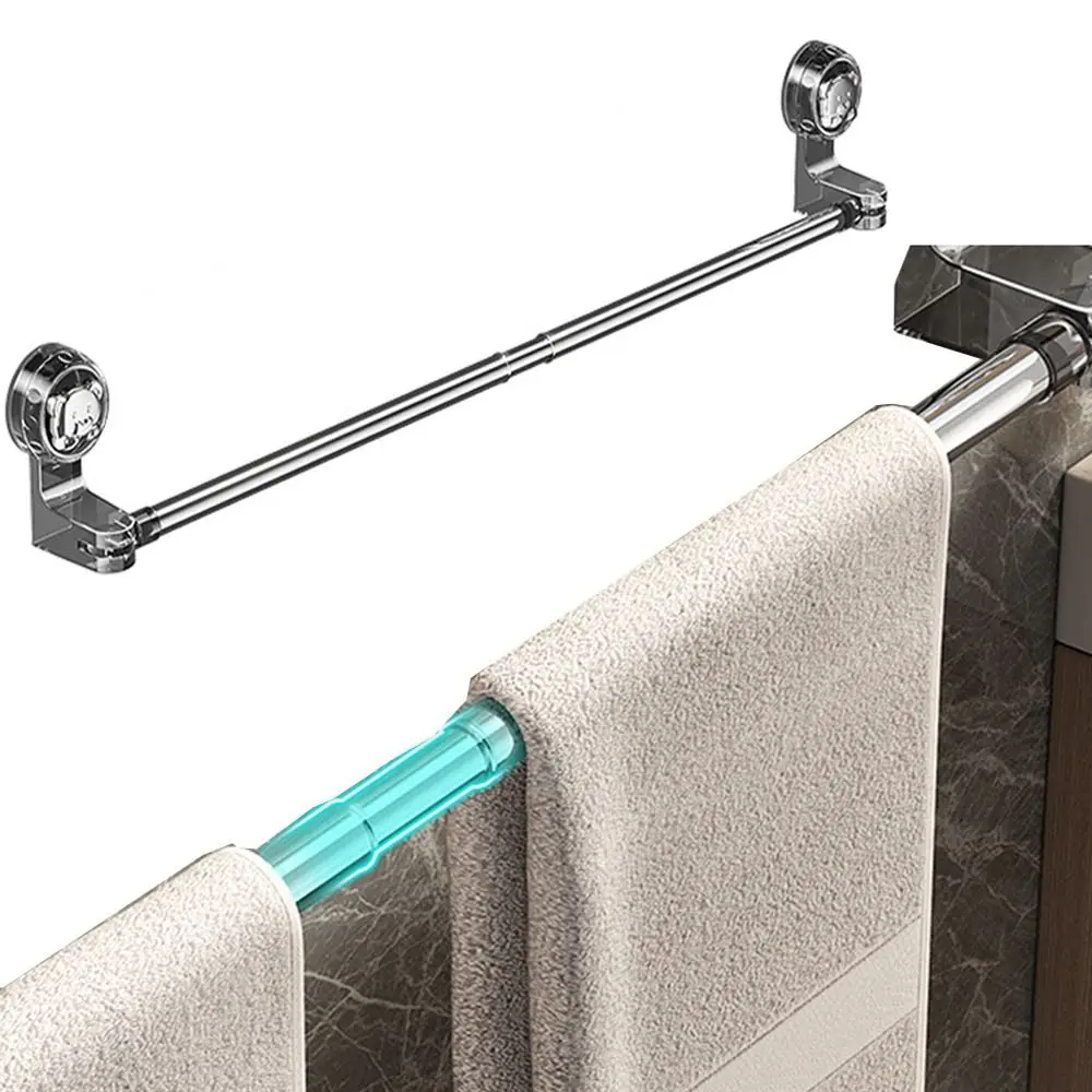 Suction Cup Retractable Towel Bar Non-punching Rotated Bath Towel Holder Wall Mounted Drain Single Towel Rail Rod Shower