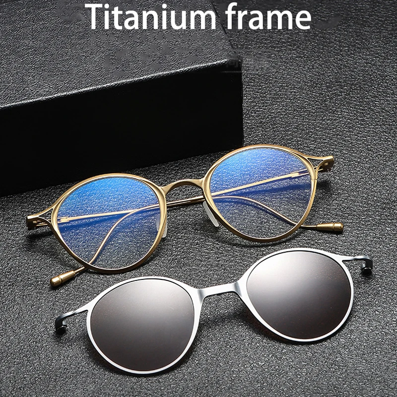 Japanische verschreibungspflichtige magnetische Brillen, kleiner runder Rahmen, Titan-Clip-Sonnenbrille, Myopie, Lesen, multifokales Brillengestell