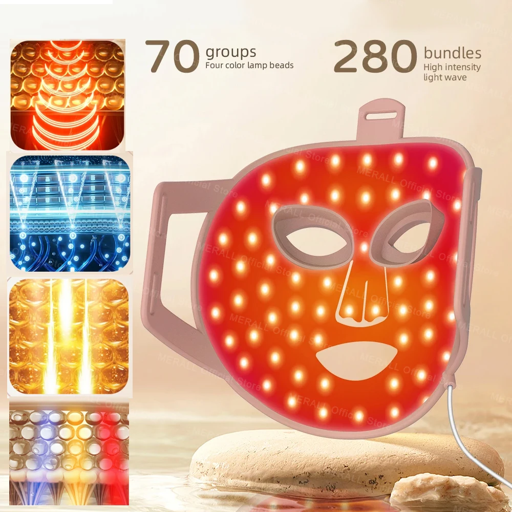 4 in 1 Red Led Light Therapy Infrared Flexible Soft Mask Silicone 4 Color Led Therapy Anti Aging Advanced Photon Mask IPX7 New