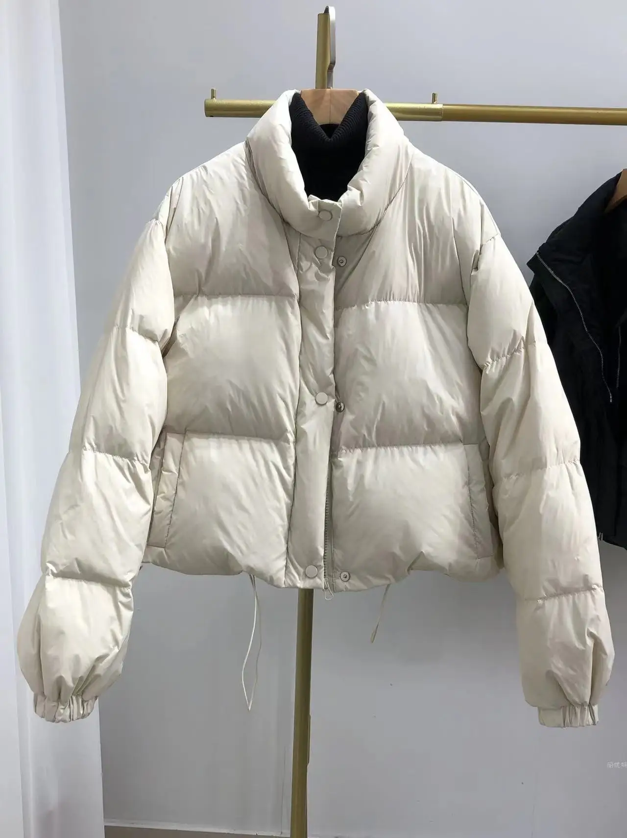 Women's Quilted Cotton Padded Jacket Short Stand Collar Loose Shiny Coat Puffer Coats