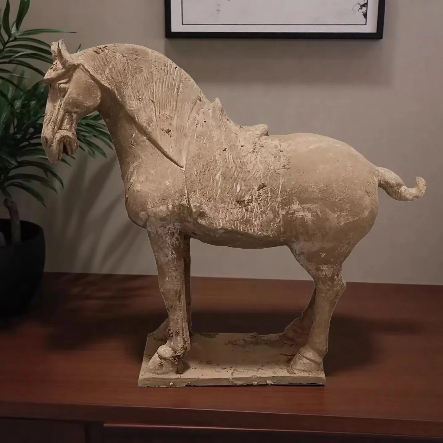 Old Tang dynasty pottery horse Statue,Warrior on horseback; Porcelain ornaments and antiques