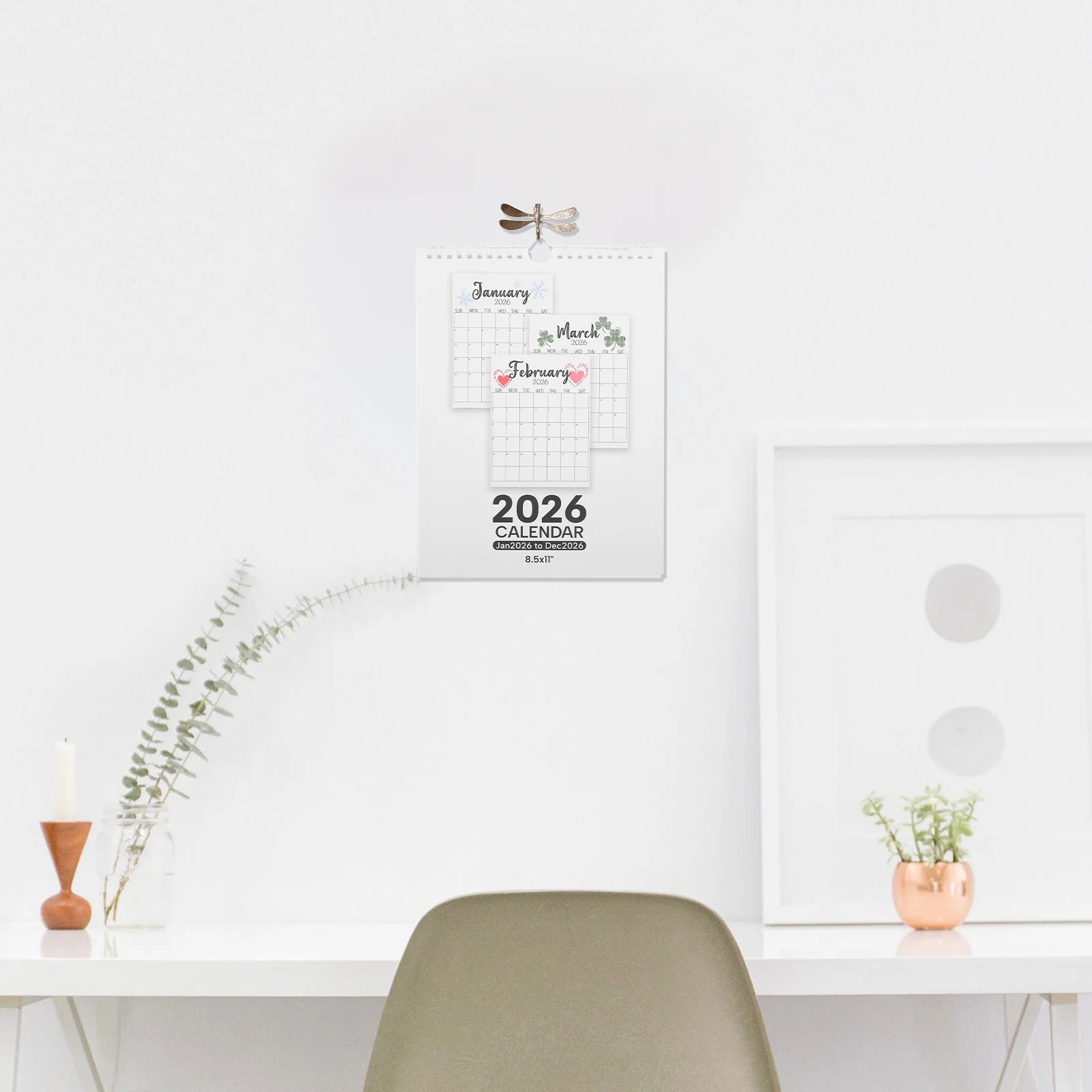 

2026 Wall Calendar Monthly Planner Jan to Dec Large Grid Hanging Calendar Minimalist Yearly Organizer Holiday Marked Blocks