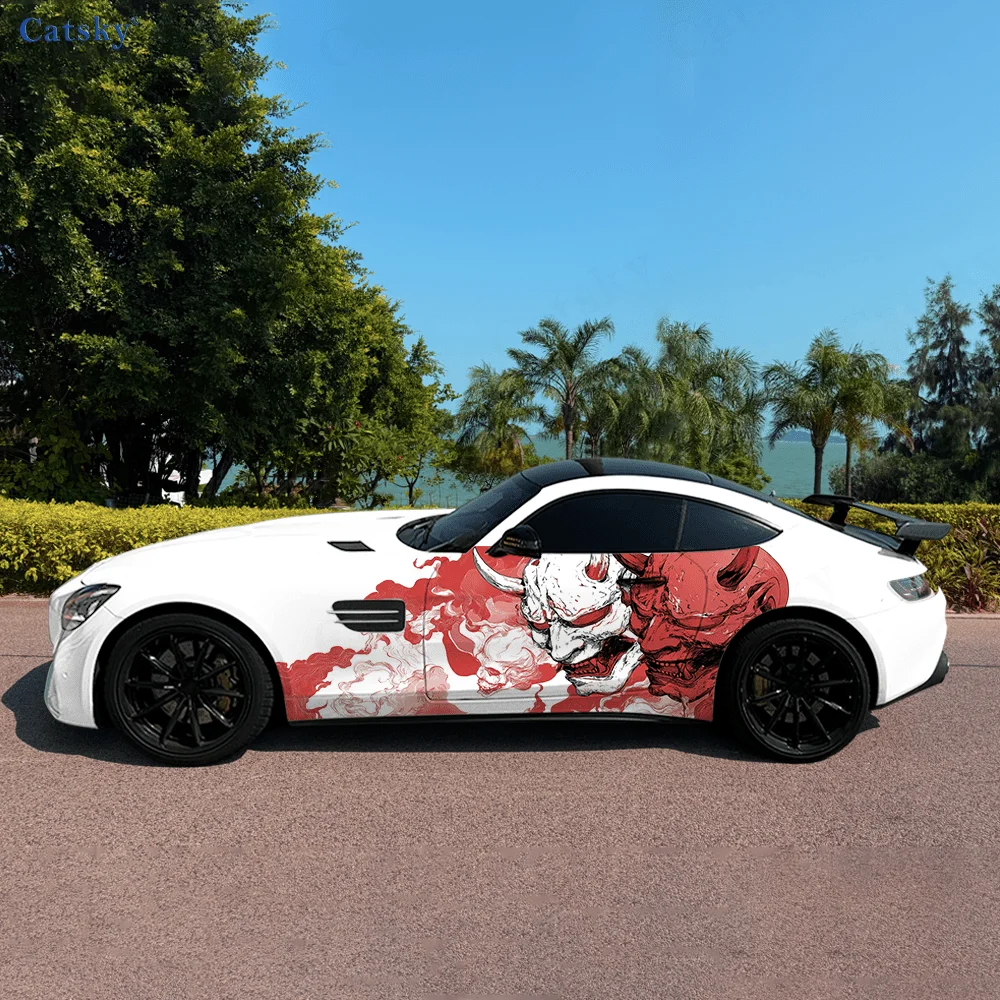 

Japanese-style mask, striking, fierce, red and white color scheme - waterproof and scratch-resistant decorative protection - des
