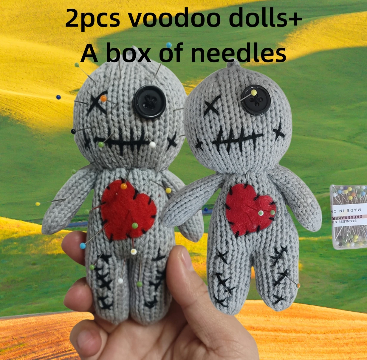 Horror Revenge Voodoo Dolls With Pins Set Halloween Cosplay Party Props Ghost Soft Voodoo Doll Knitting Trick Accessory Toy Gift