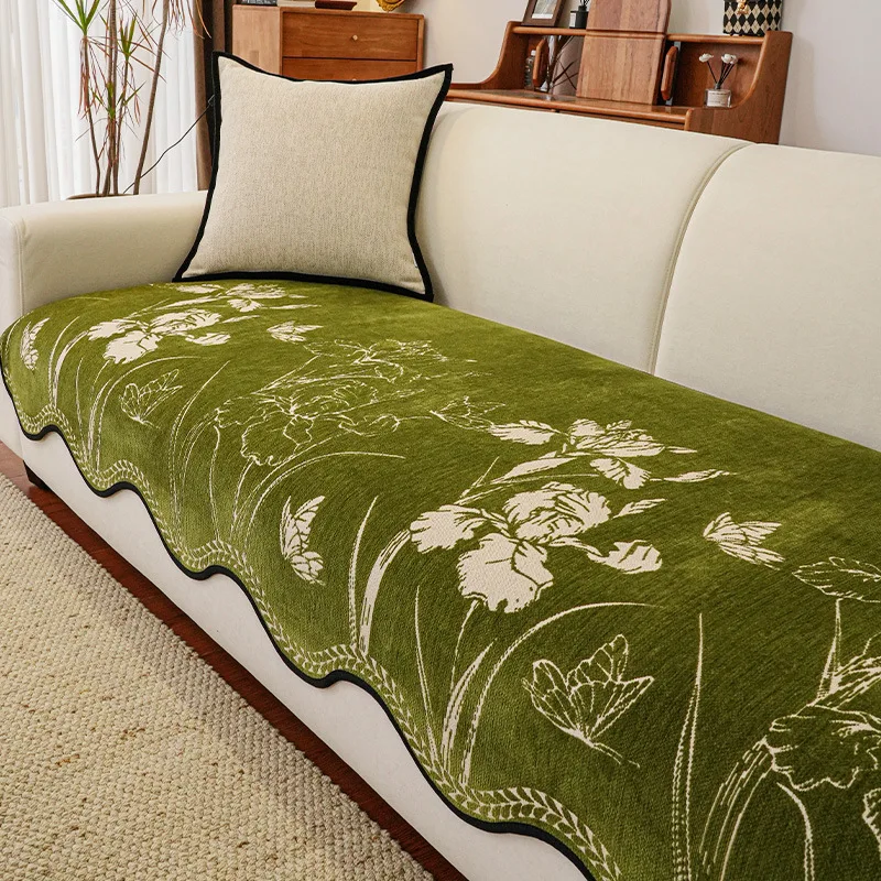 Retro Special-shaped Sofa Cushion Four Seasons Universal 2025 New Non-slip In-line Chenille Irregular One-piece Cushion