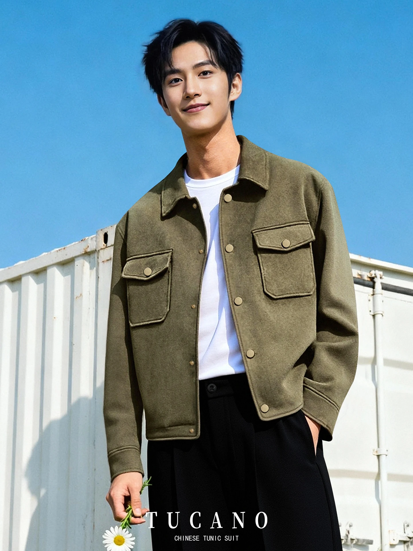 

TUCANO Woodpeer American Sle Workwear Suede Jaet Men's Commute Casual Retro Sle Top Trendy Notched Collar Coat