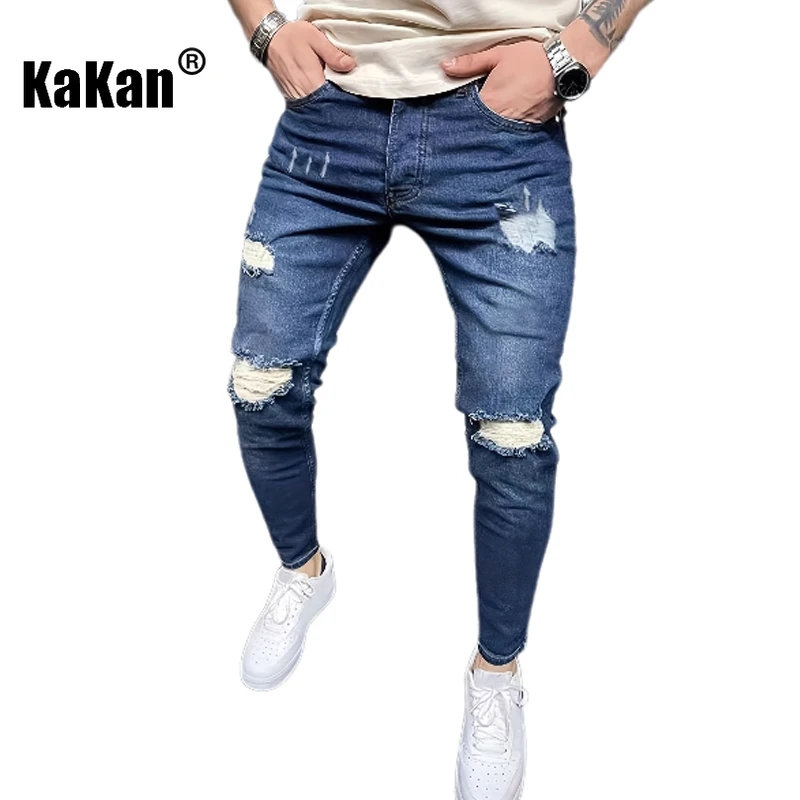 

Kakan - новые мужские эластичные джинсы с маленькими штанинами, модные длинные утягивающие джинсы из сломанной меди Y2k, мужской бренд