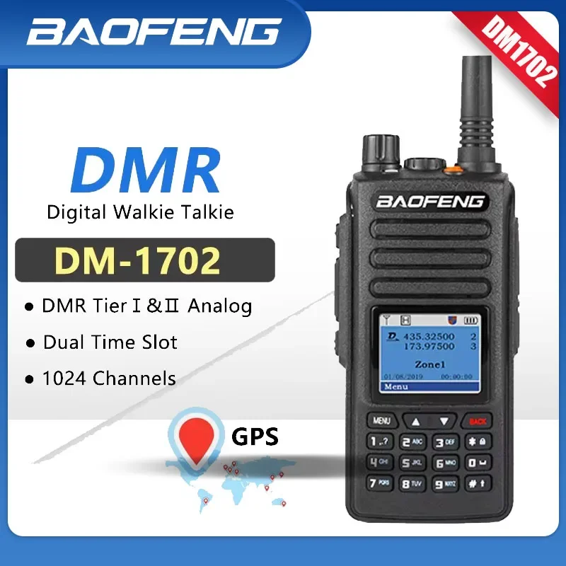 

Baofeng DM 1702 DMR Walkie Talkie Tier 1+2 Dual Time Slot GPS Two Way Radio 1024 Channels Dual Band 136-174&400-470MHz Ham Radio