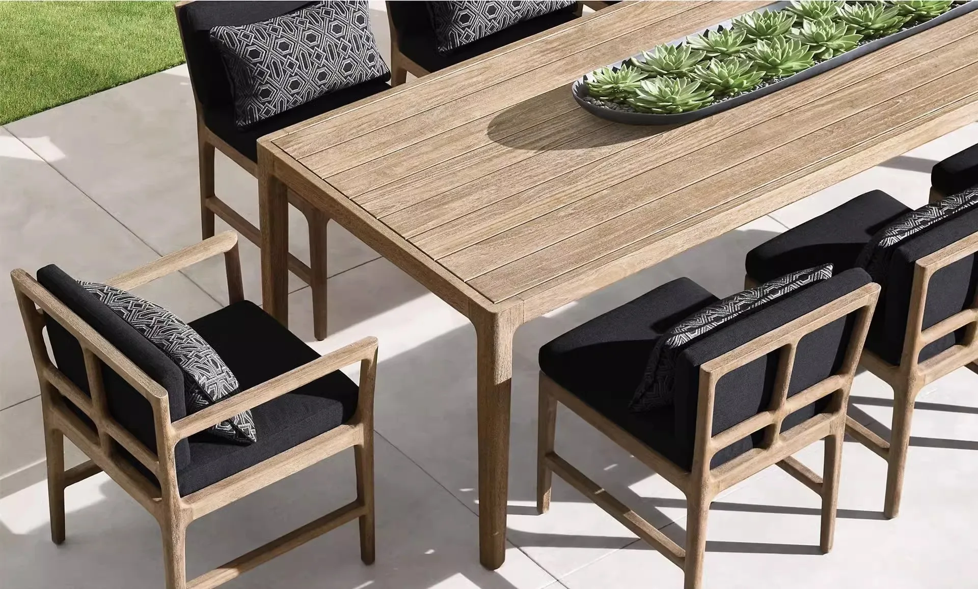 

！@Nordic Modern Design Outdoor Teak Dining Table and Chairs Solid Wood for Villa Courtyard Garden Restaurant or Cafe Use