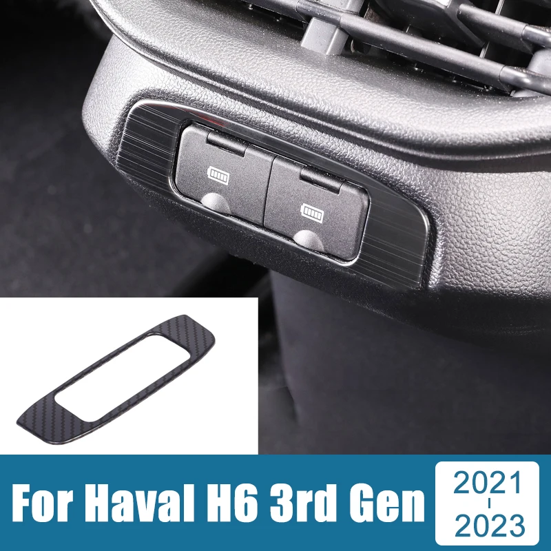 For Haval H6 3rd Gen GT 2021 2022 2023 DHT-PHEV Stainless Car Rear Armrest USB Charger Frame Trim Cover Sticker Accessories