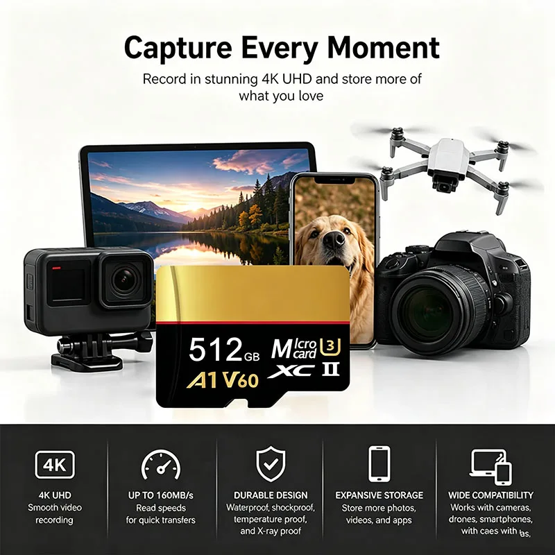 NOWA Karta Pamięci 2TB Wysokiej Szybkości V60 U3, Karta Micro SD do Kamery Sportowej GoPro, Drona, 4K Full HD, Wysokowydajna Karta TF — zdjęcie produktu 6