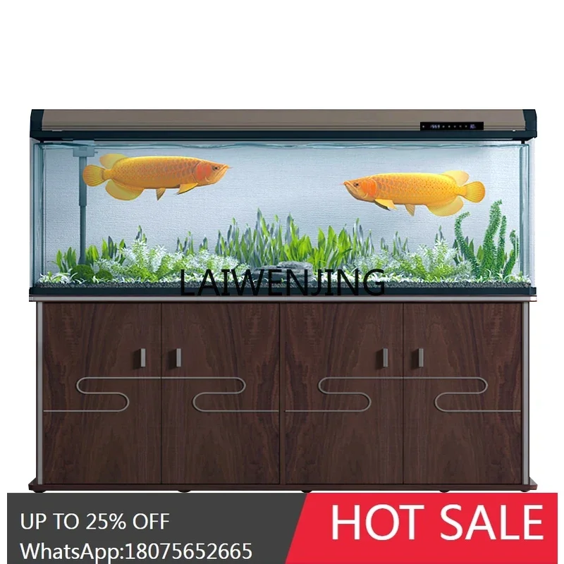 

fish tank floor-to-ceiling with bottom cabinet ecological water-free ultra-white glass aquarium