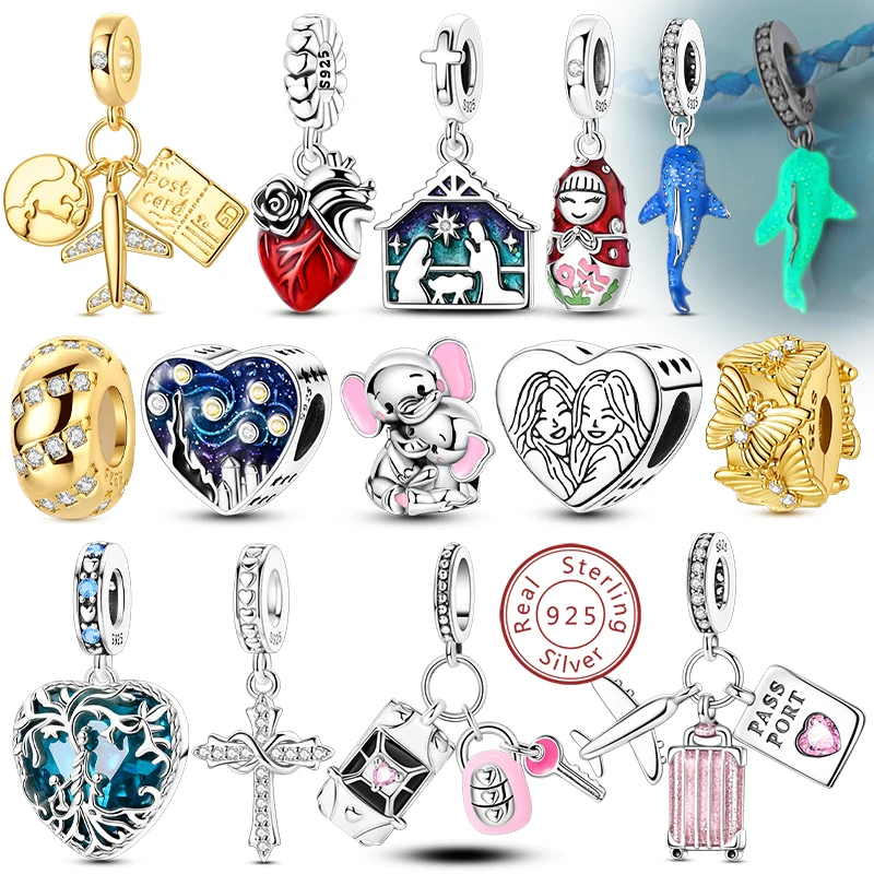 

Лидер продаж, оригинальные подвески из стерлингового серебра 925 пробы, бусины, крест, сердце, Кит, акула, самолет, подвески, подходят для браслета, женские ювелирные изделия своими руками, подарок