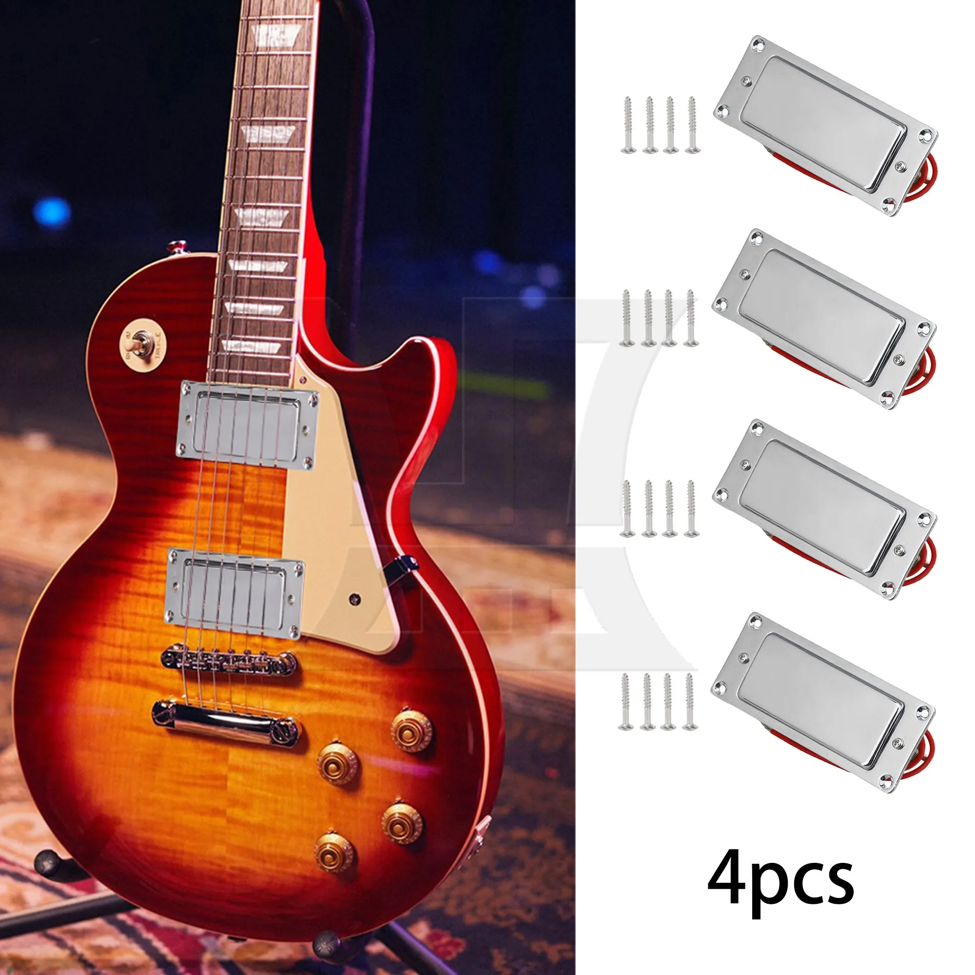 

Yibuy 4pcs Electric Guitar Double-Coil Pickup, Silver, Resistance Value 7.2k-7.3k, Suitable For Improving Guitar Tone