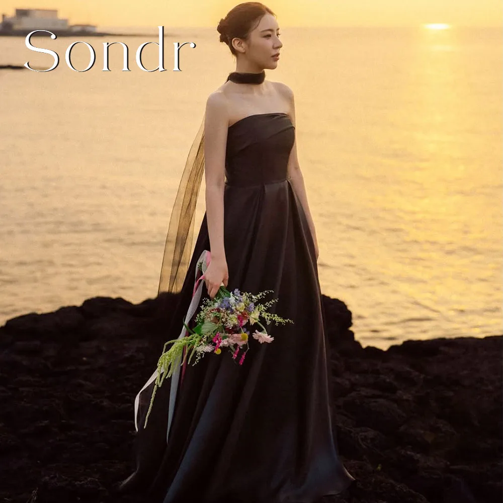 

Sondr Customized Black Beach Photo Shoot Gown New Korean Wedding Dresses Strapless Simple Elegant Evening Party Gown 2026