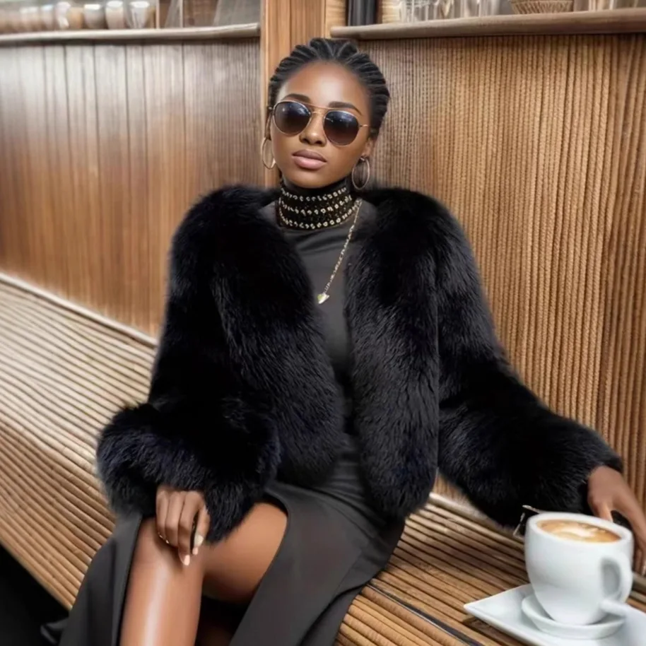 Meilleure vente femmes hiver manteau de fourrure écologique col rond point ouvert veste de fourrure artificielle pour femme minimaliste décontracté dame manteau de fourrure