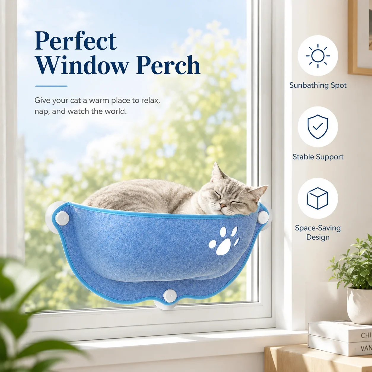 Felt Suction Cat Hammock, Crescent Detachable Window Hanging Bed, Washable Sunbathing Cat Perch