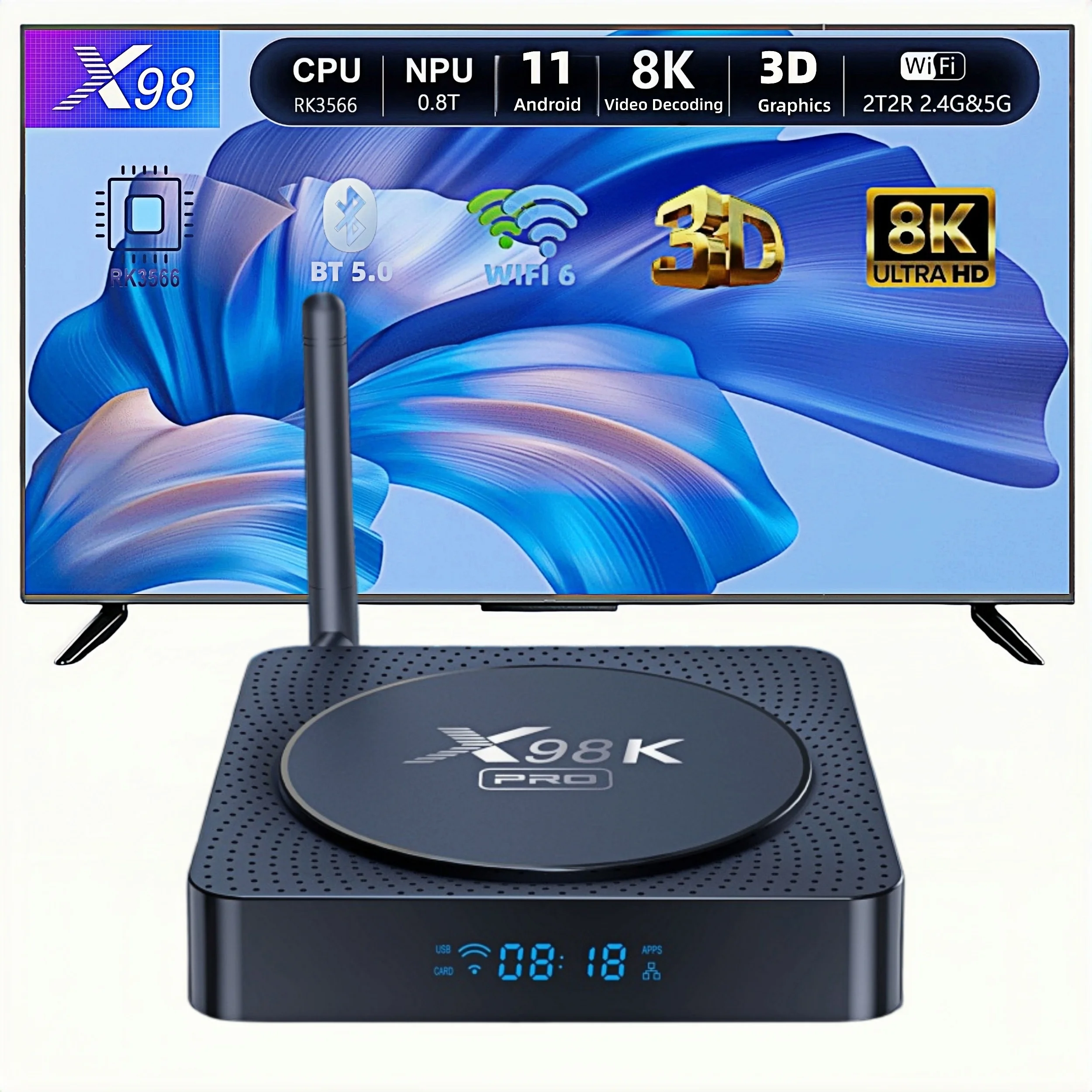 TV Box X98K PRO Android 11 RK3566 Quad Core 4GB 32GB 8K HDR 3D BT5.0 WiFi Dual Gigabit Ethernet Reproductor Multimedia Set Top Box