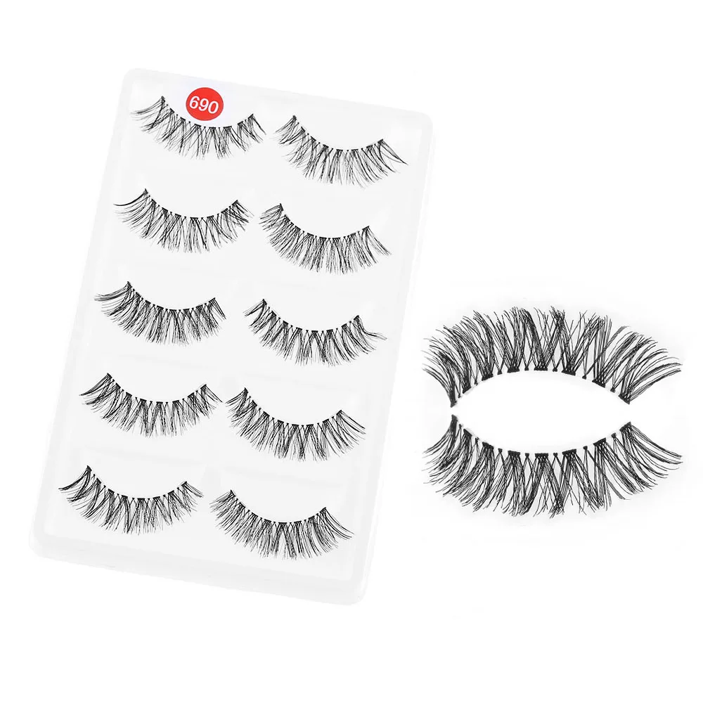 5 Pairs Lot Makeup Long Black Cross False Eyelash Eye Lash Extension