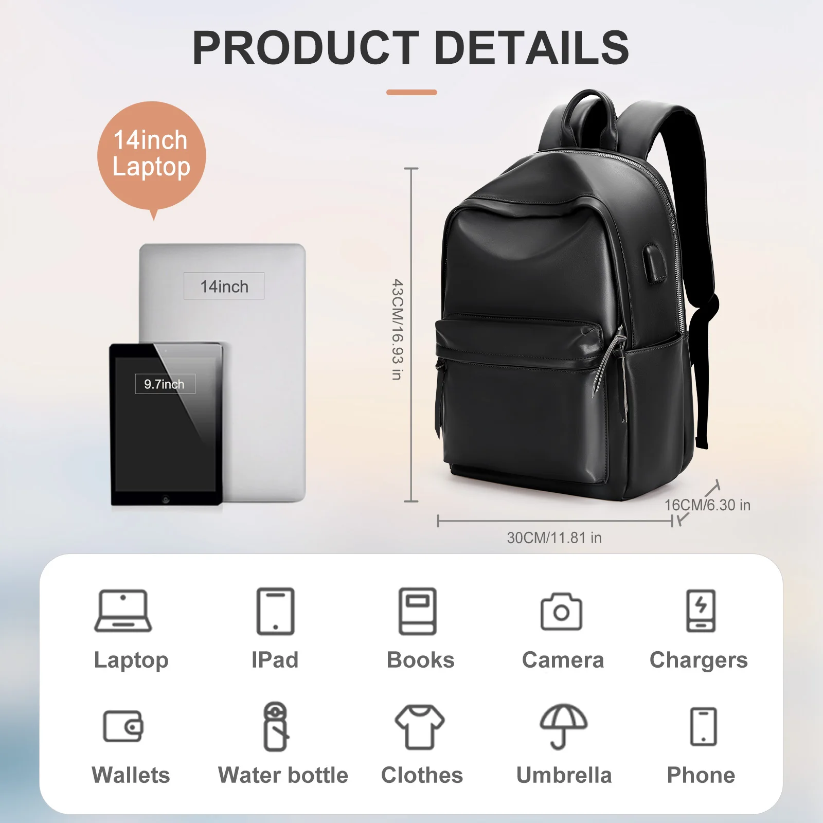 حقيبة ظهر نسائية جلدية، حقيبة كمبيوتر محمول للأعمال، حقيبة ظهر متينة وبسيطة وخفيفة الوزن للتنقل للنساء، حقيبة ظهر للفتيات الجامعيات