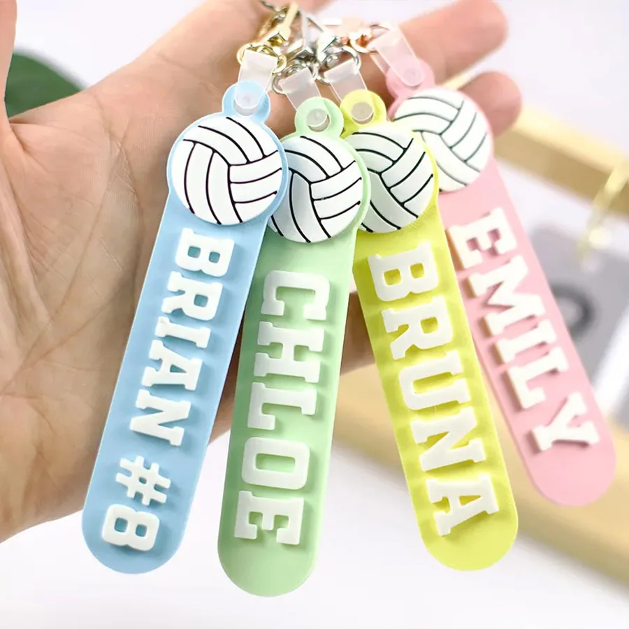 Custom Name Volleyball Keychain Colorful Personalized Sports Pendant Backpack Customized Charm Gift Lanyard Accessories Keyring
