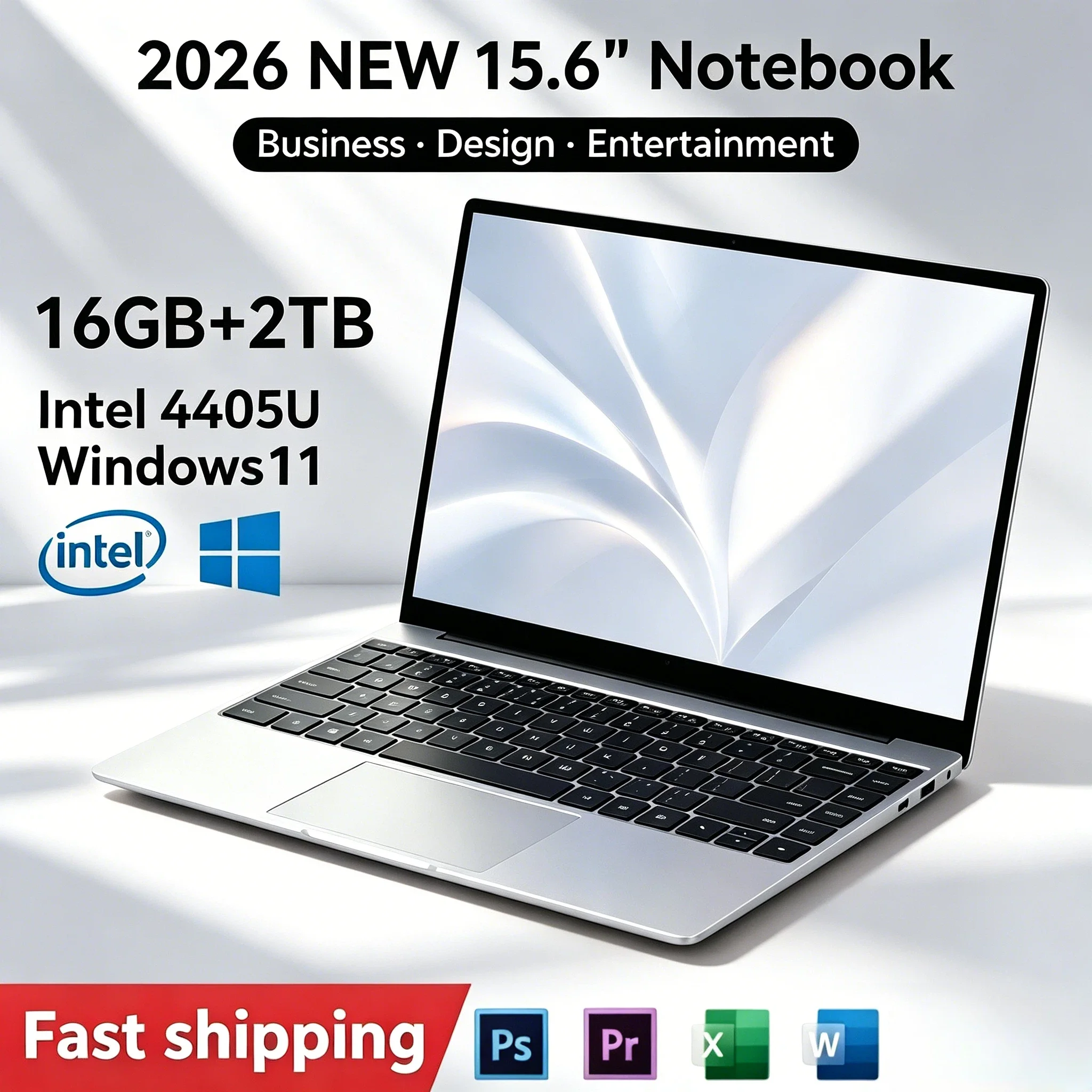 

15.6 Inch Ultra Slim Laptop Windows 11 16GB 2TB SSD Gamer Notebook Intel 4405U 1920x1080 Display Office Study Gaming PC New