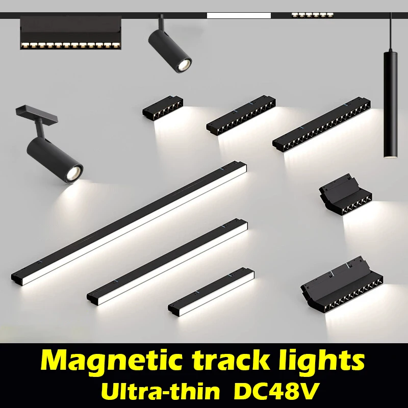 

Chandelier LED Magnetic Track Light Ultra Thin Grille Lamp Ceiling Surface Mount Magnetie Track Light Spotlight DC48V Spot Lamp