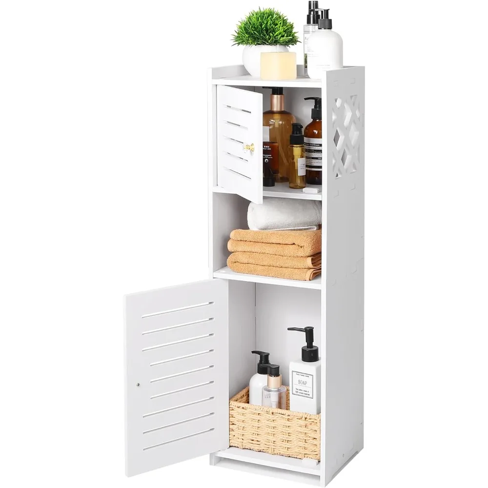 Freestanding Weatherproof Bathroom Furniture Cabinets with Double Door and 3Tier Shelf,Small Bathroom Floor Cabinet for Bathroom