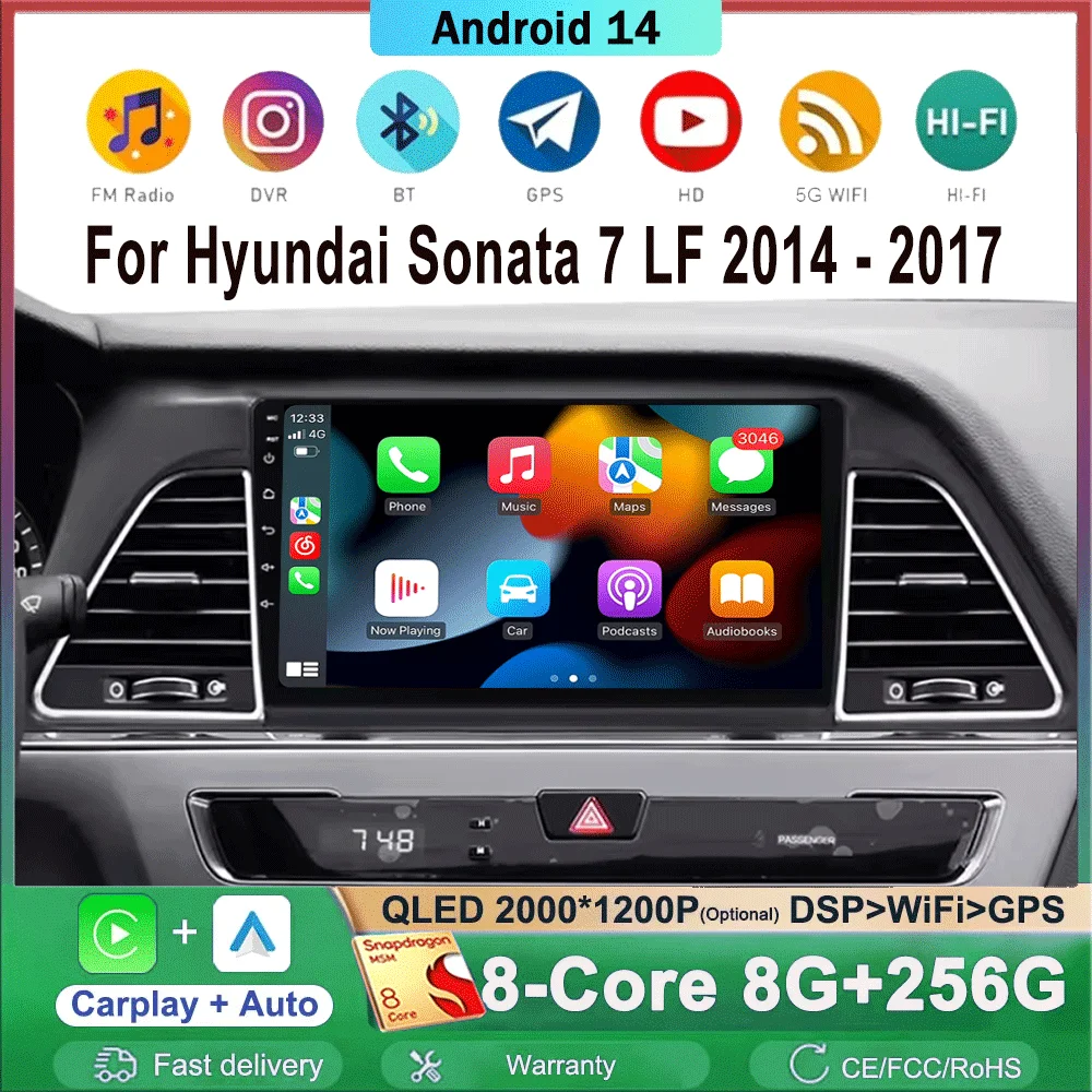 Android 14 For Hyundai Sonata 7 LF 2014 - 2017 All In One Car Intelligent System Carplay GPS Navigation 5G WIFI DSP Carplay Auto