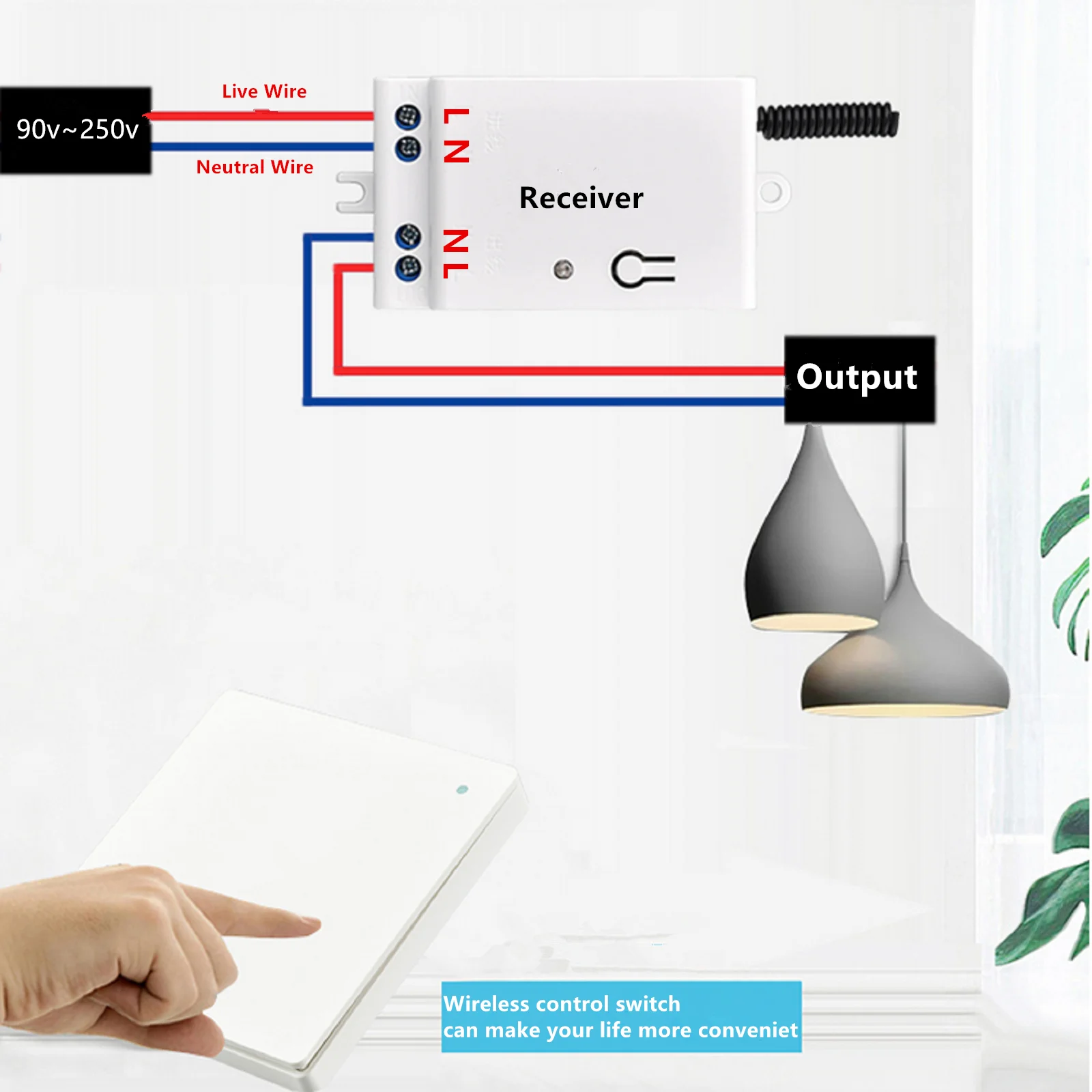 Interruttore di controllo remoto Wireless 433Mhz AC90V-250V modulo trasmettitore ricevitore relè 1CH RF per accessori lampada LED/luce/ventola