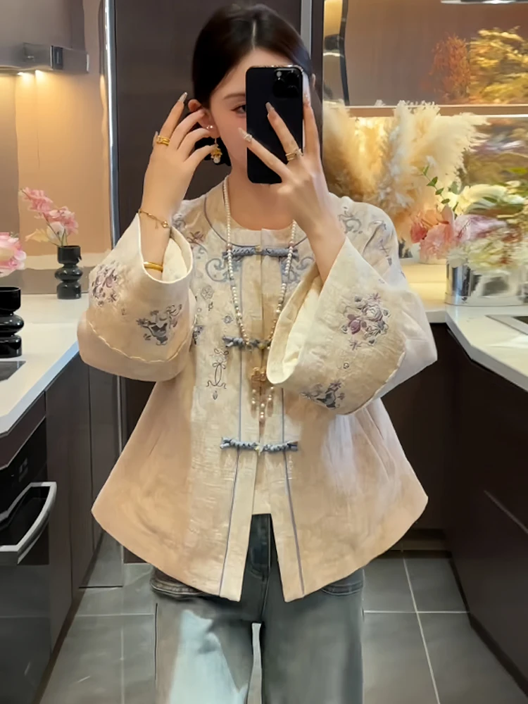 

Женский кардиган-жакет с вышивкой в китайском стиле, удлиненный, для осеннего сезона, омолаживающий эффект