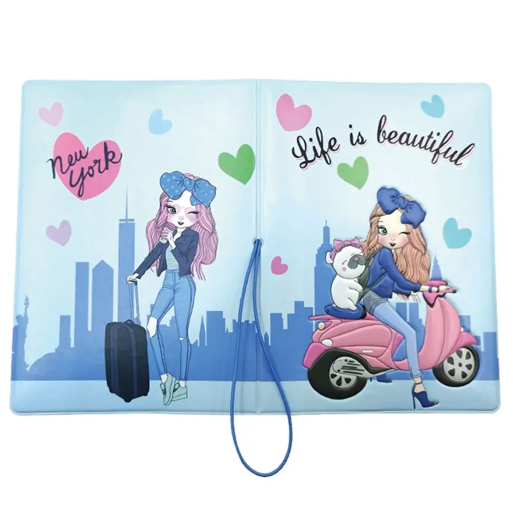 Cartoon Girl Passport Cover PU World Traveling Certificate Protective Sheath Multi-function Protection Card Package Bag Unisex