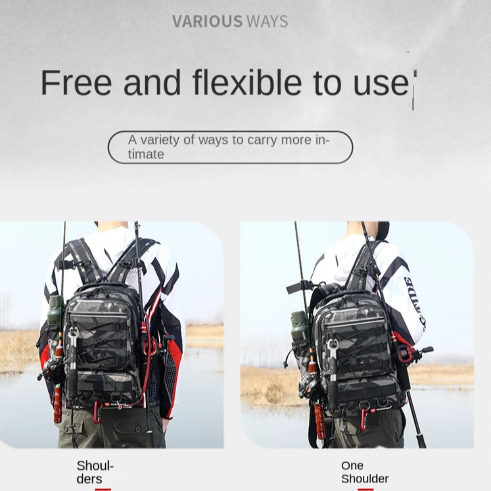 Nylon Fishing Backpack Bag Large Capacity Waterproof Fishing Tackle Storage Bag Grey/Black Double layer Outdoor Shoulder Bag