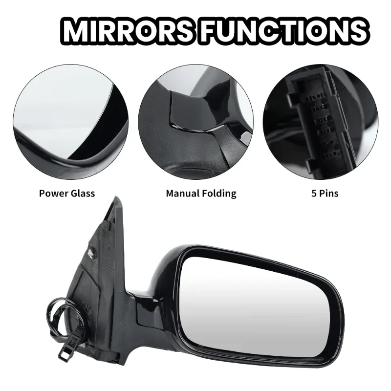 For Volkswagen Golf MK4 1997 1998-2007 Glossy Black Heated White Lens Side Mirror Car Accessories Wing Rearview Mirror Assembly