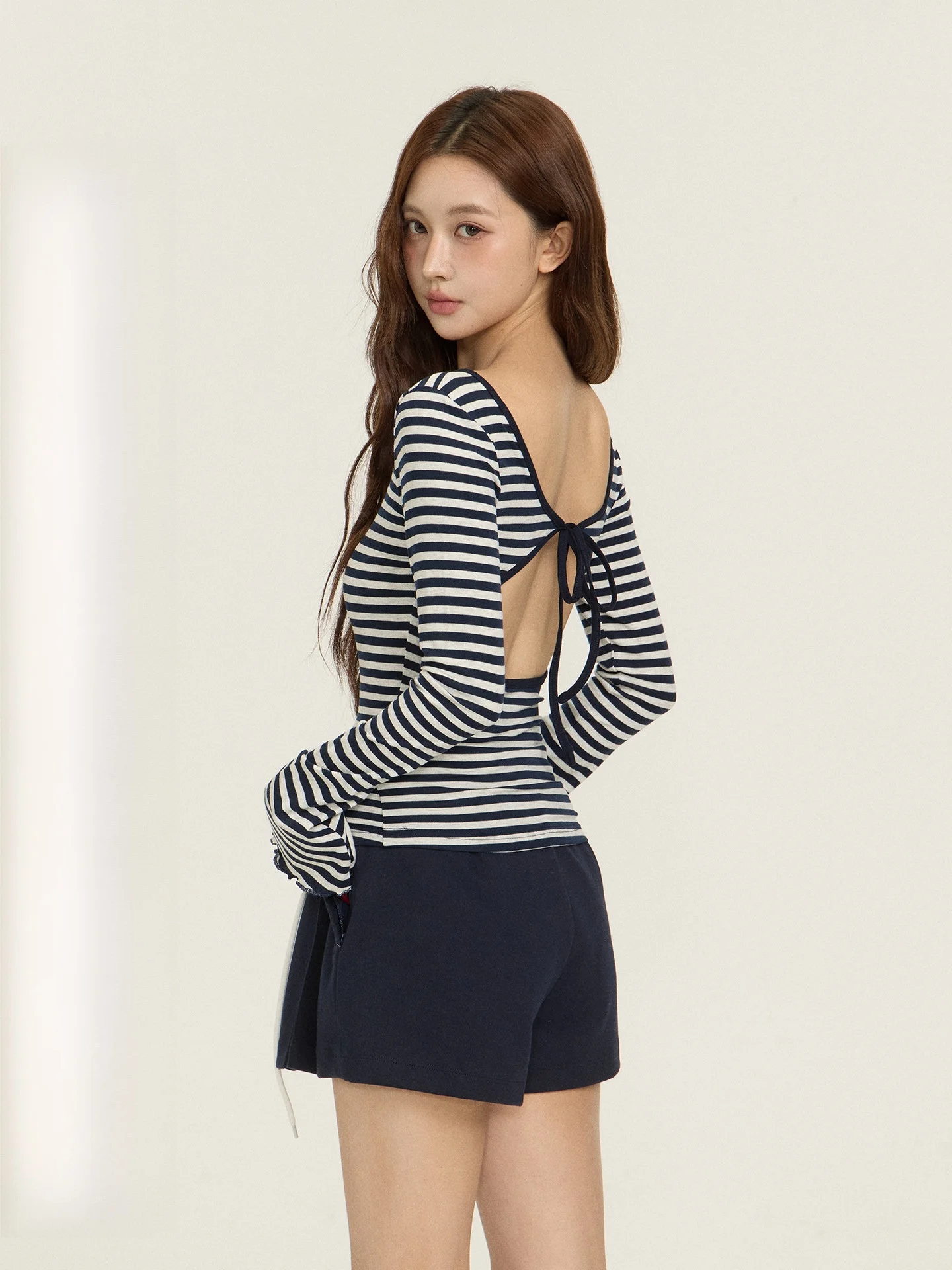 

BULENG Long Sve T-irt Women Slim Fit Bal U-Ne Striped Casual Sle Autumn Faion Ladies' Premium Quali Top