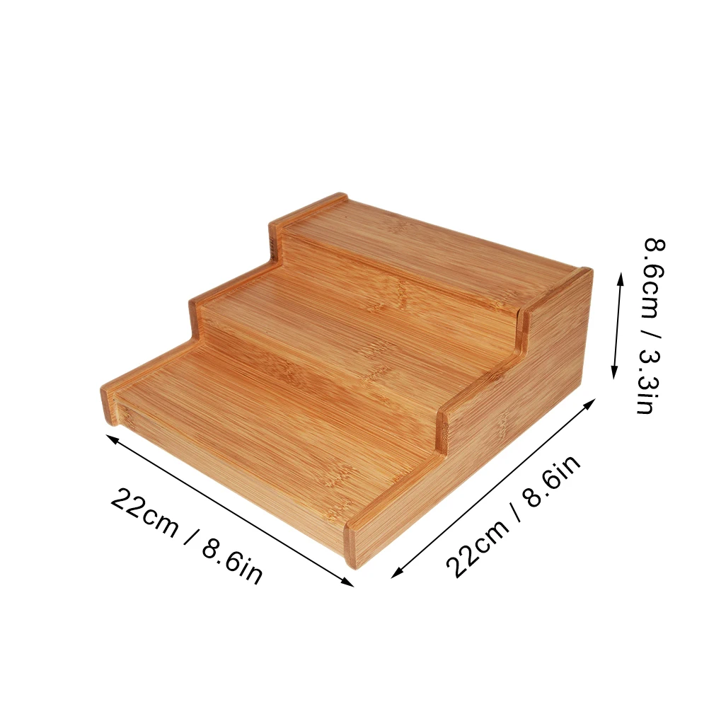 

Bamboo Spice Rack 3-Layer Expandable Kitchen Organizer Small Size Premium Sturdy Storage Solution Countertop Seasoning Shelf