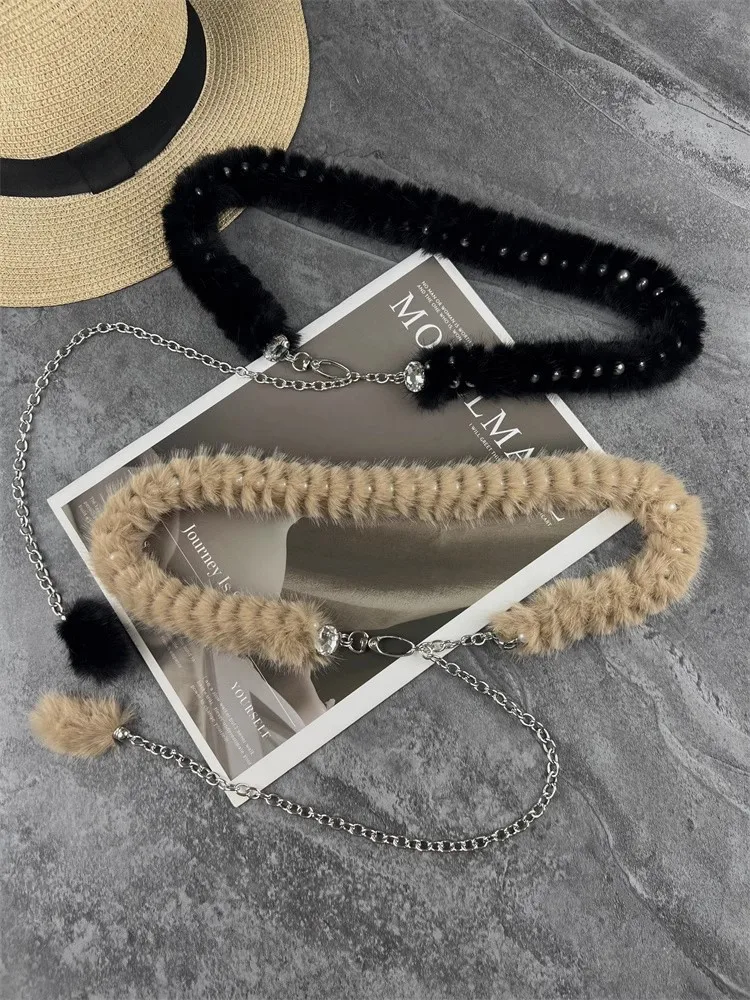 

Женский корсет из искусственного меха с металлической цепочкой, женское пальто с поясом, платье с поясом, узкий пояс J1651