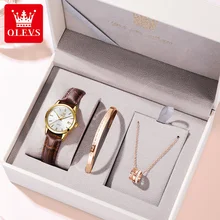 OLEVS Watch 6898 Women Watches Original Elegant Quartz Watch Waterproof Luminous Leather Strap Date Ladies Set Bracelet Watch