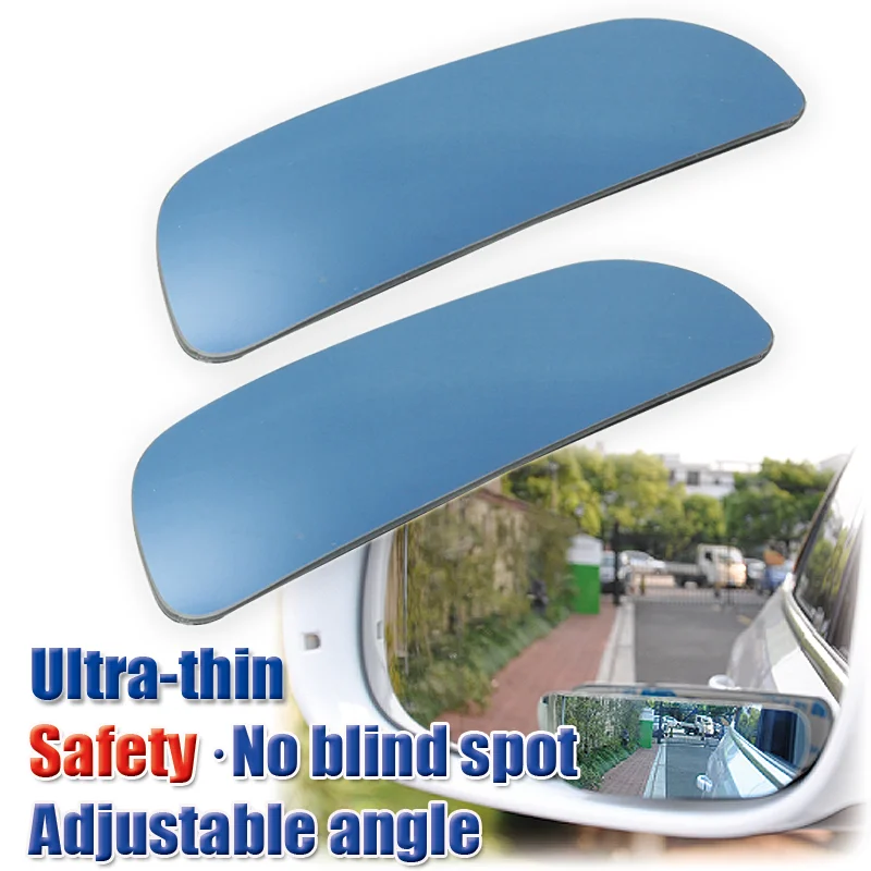 2pcs Car 360 Degree Blue Blind Spot Mirror Auto Accessories Wide Angle Long Bar Convex Side Blindspot Rearview Parking Mirror