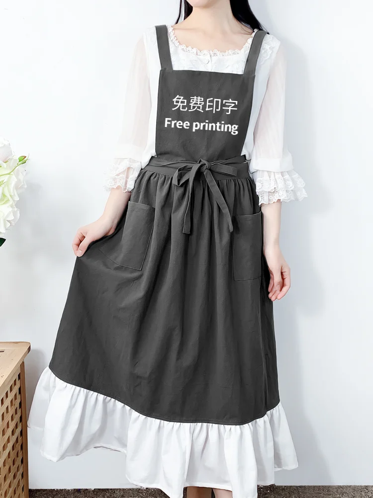 Nordic Aprons For Women High-grade Cotton Soft Extended Sleeveless Apron Florist Kitchen Apron Free Printing Commercial Apron