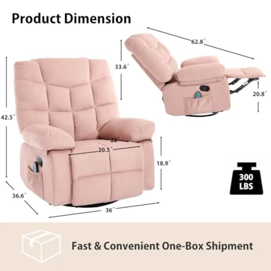 Oversized Swivel Rocking Recliner Chair Nursery Rocker Glider Chair Pink