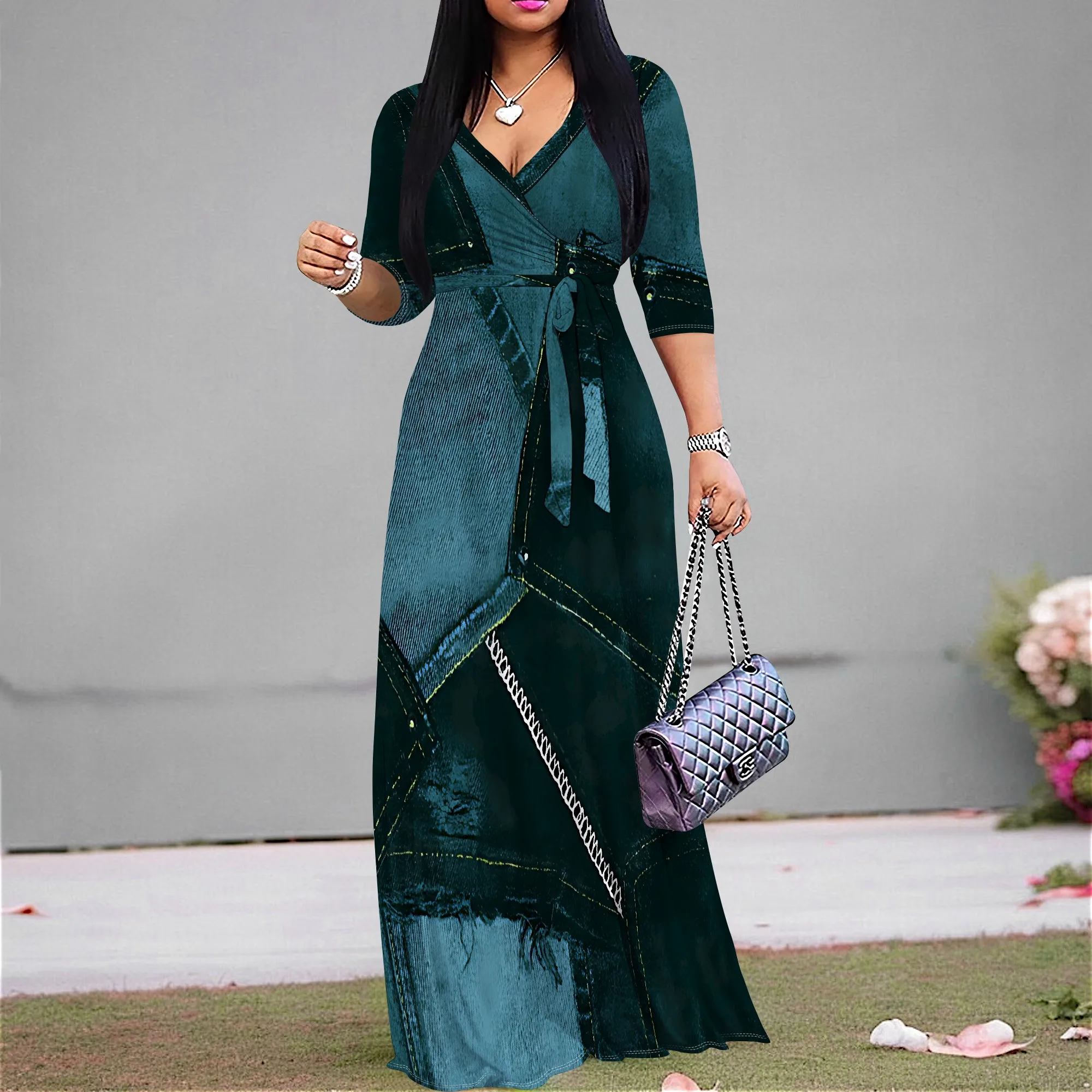 

Summer Fashion Printed Short Sleeve Maxi Dress for Women Short Sleeve Long Dress Cocktail Party Loose Casual Dresses