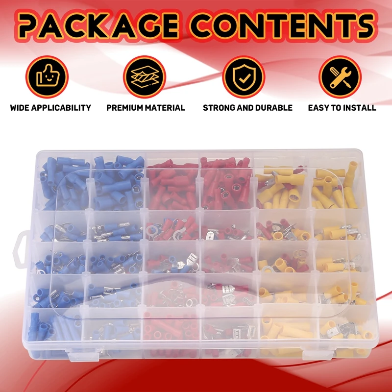 Promoção! 720 pçs kit de sortimento de talões de cabo fio plano fêmea e masculino isolado conectores de cabo de fio elétrico terminais de crimpagem s