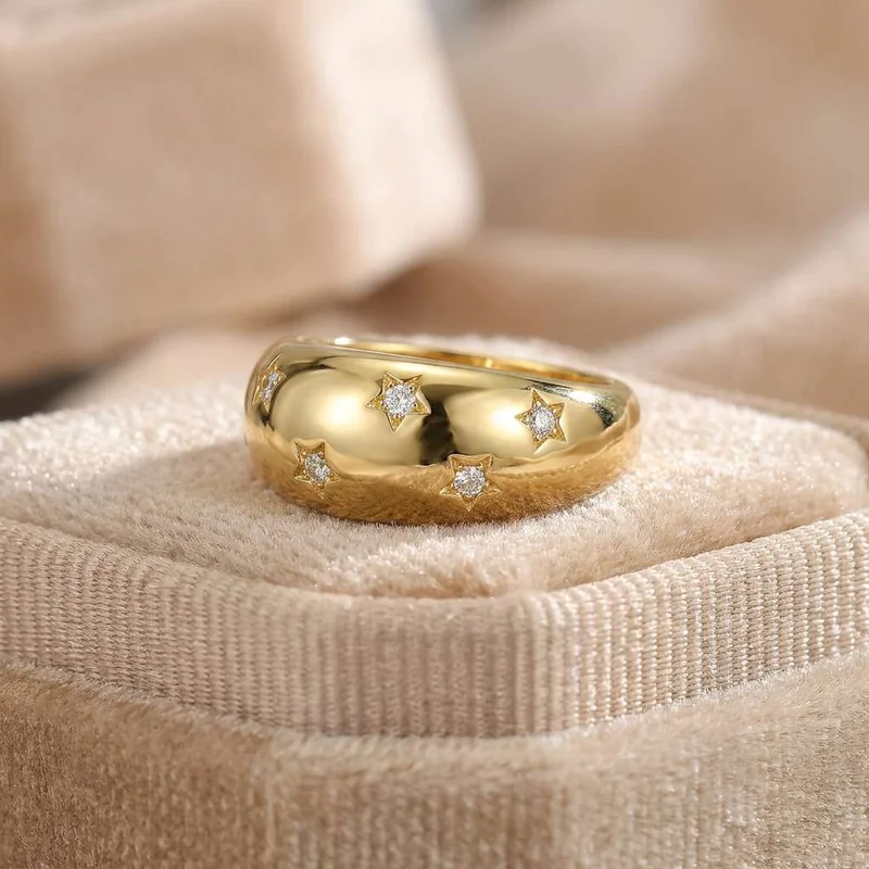 925 Sterling Silve Star Chunky Ring For Women Vintage Trendy Gold Color Zirconia Finger Stacking Rings Punk Accessories Jewelry