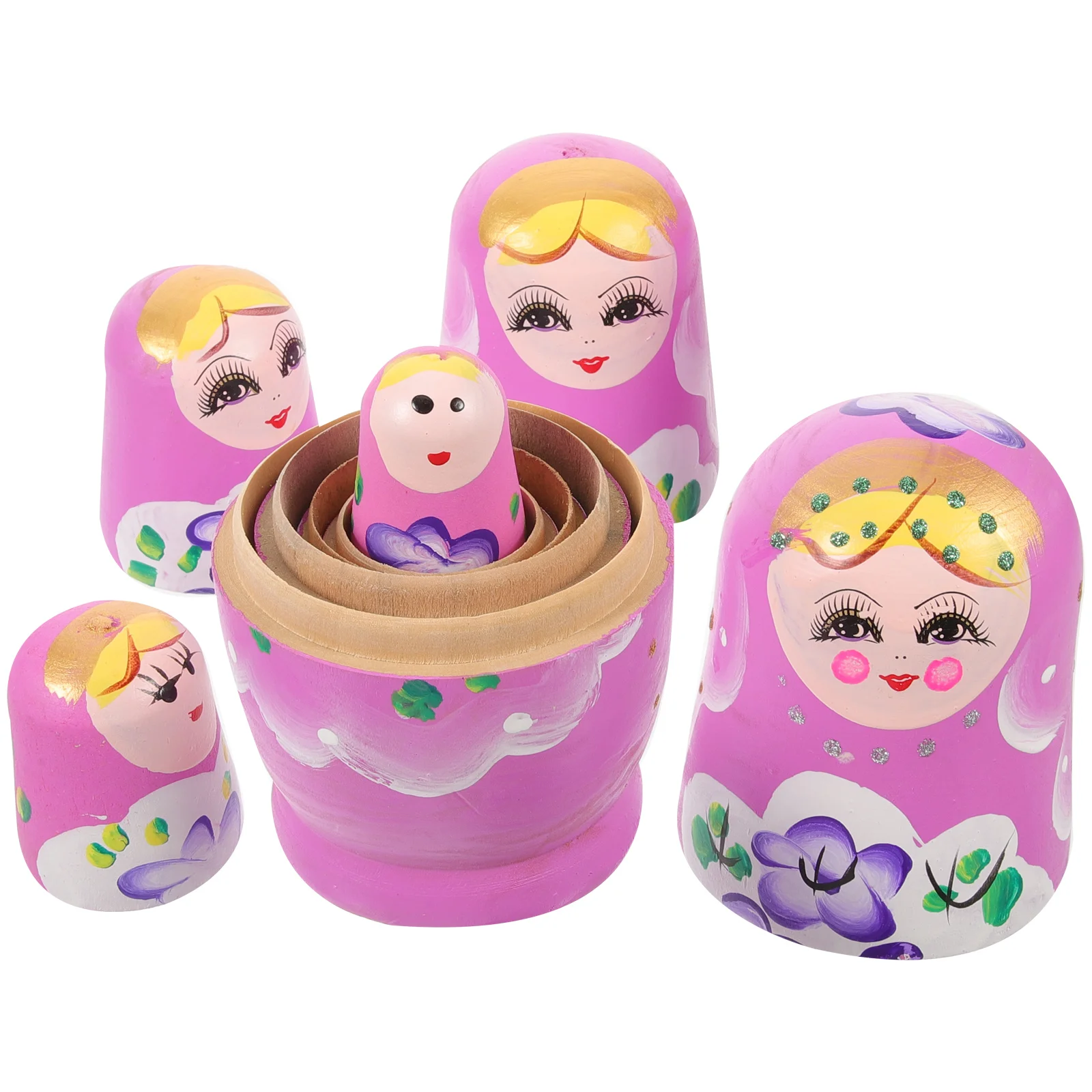 

7 Layer Matryoshka Toys Russian Nesting Dolls for Kids Purple Wood Ornament Making Kit